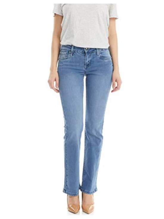 Denim - Mid Rise Boot Cut Jeans Stretch Cotton Blend Rhinestone Embroidered Pockets